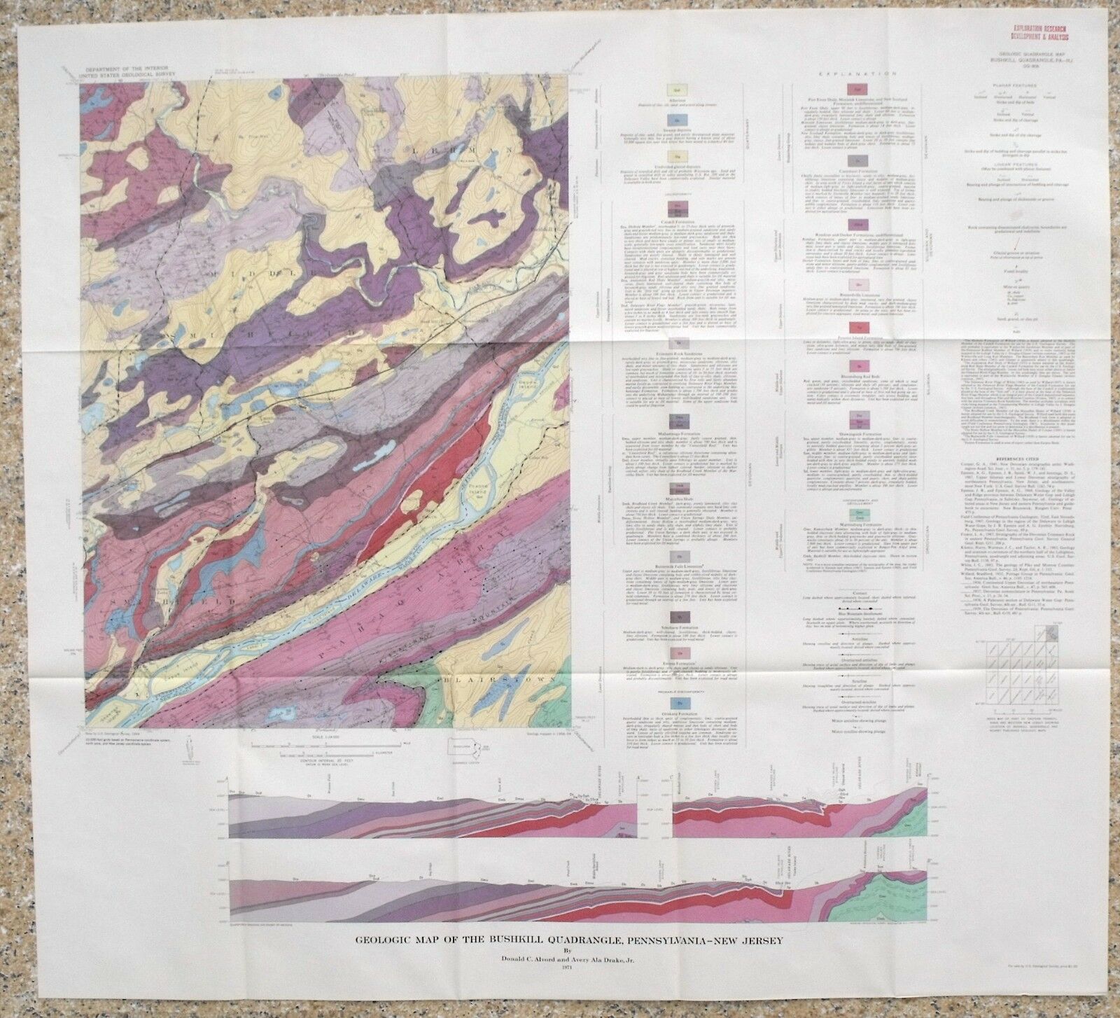 Usgs Bushkill, New Jersey Geologic Map, Full Color With Original Sleeve 1971