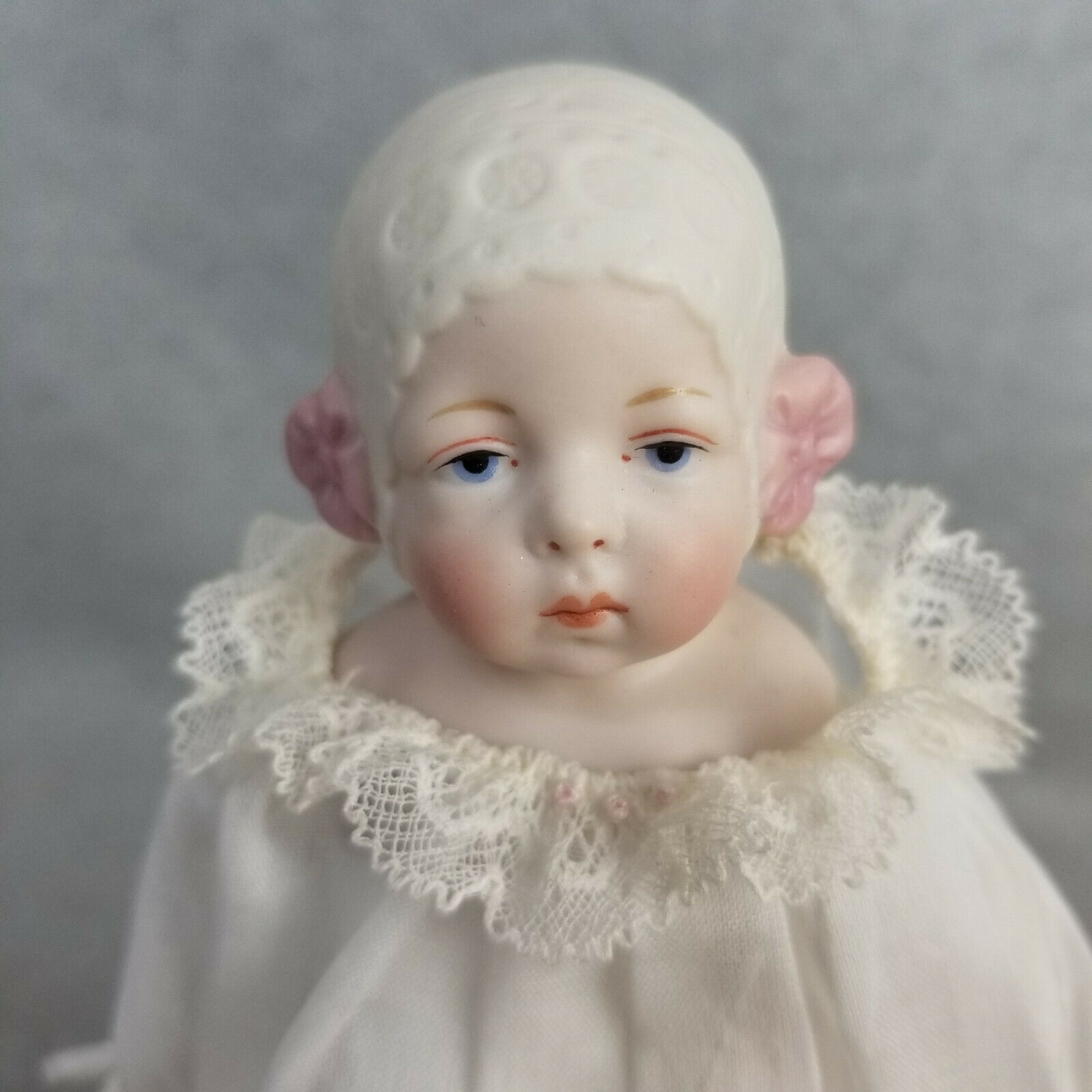 Antique Reproduction German Bisque Molded Bonnet Doll Artist Darlene Lane Ufdc