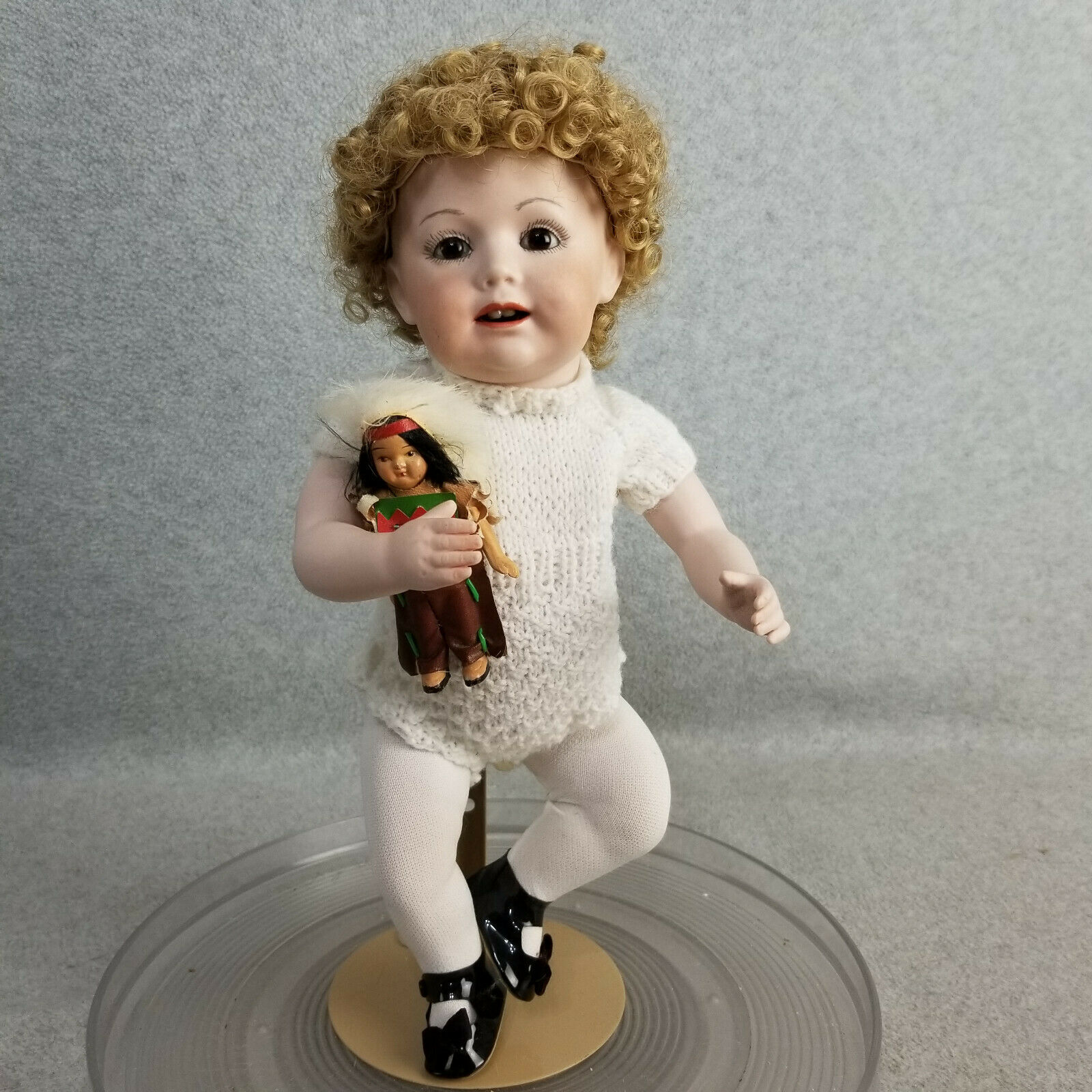 14" Antique Reproduction German Bisque Jdk Kestner Baby Doll W Old Indian Doll