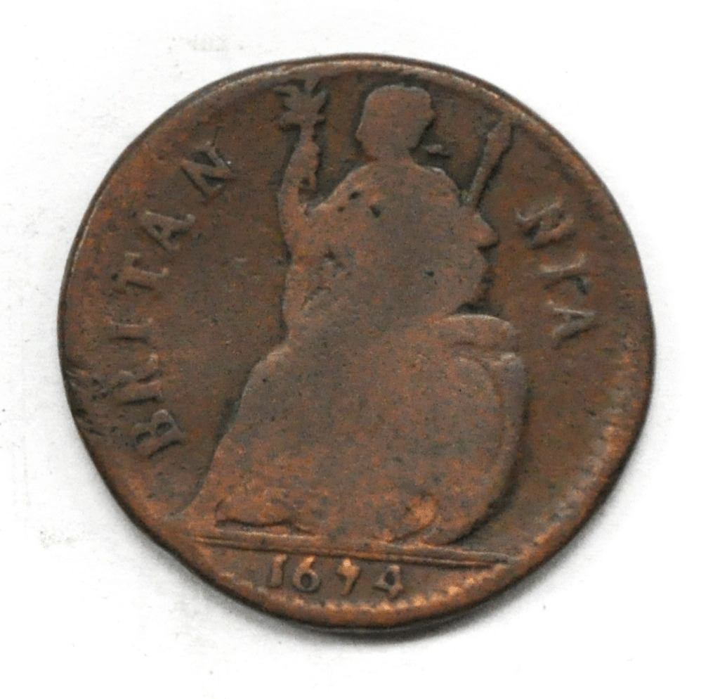 1674 Great Britain Farthing Copper Coin Km# 436.1