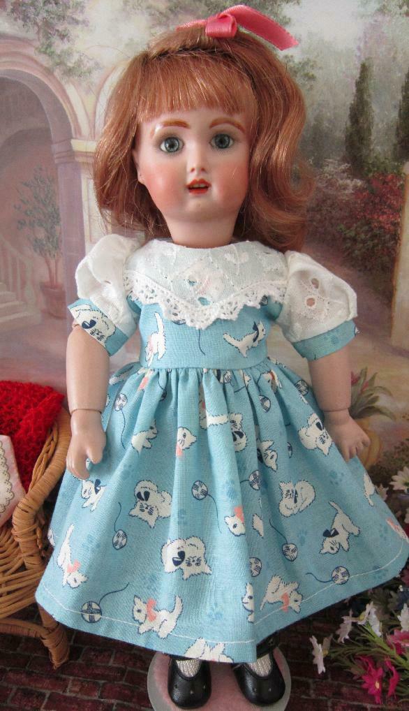 New Playful Kitty All Over Print Cotton Dress For Bleuette Doll