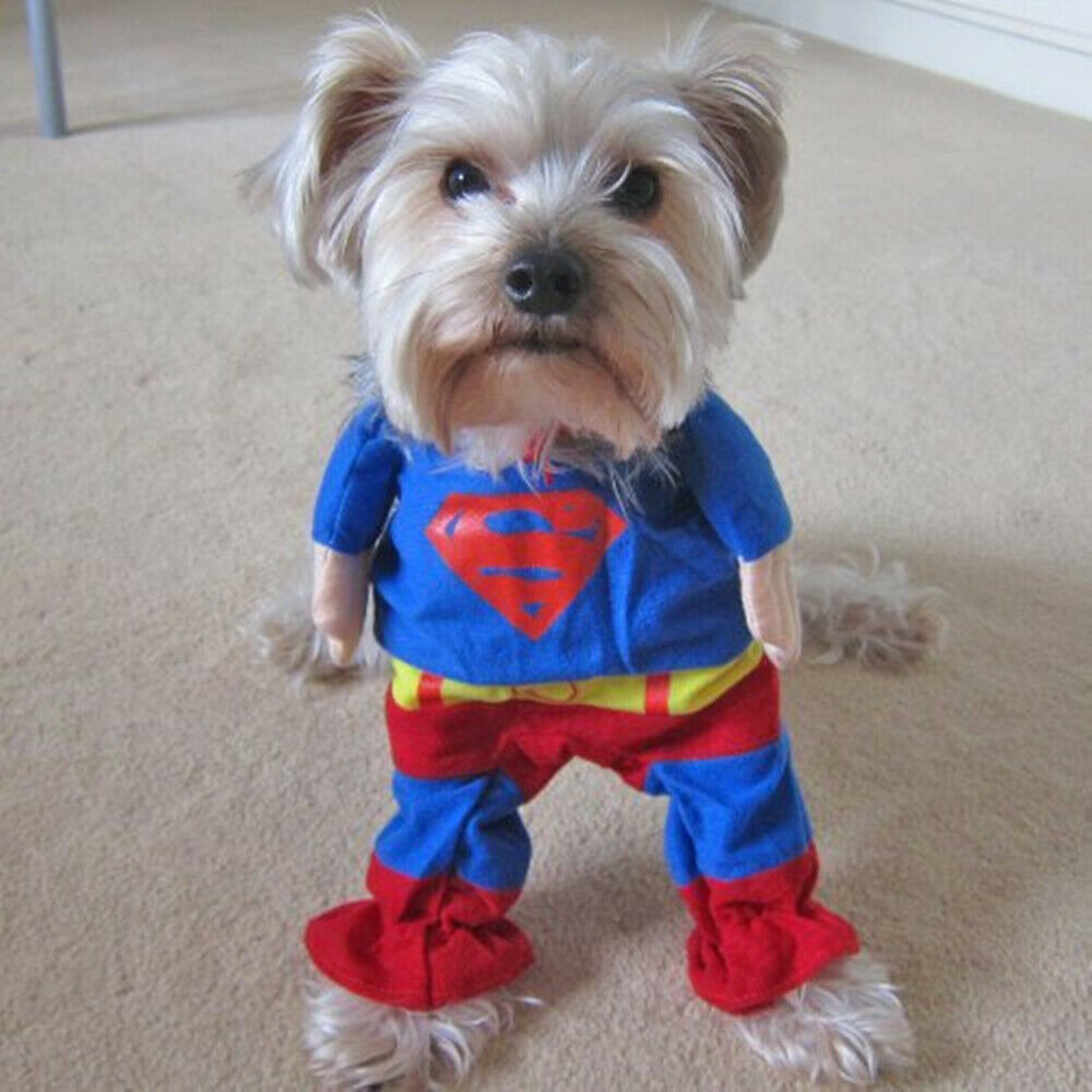 Funny Dog Superman Costume Superhero Clothes Cat Pet Apparel Weekend Party