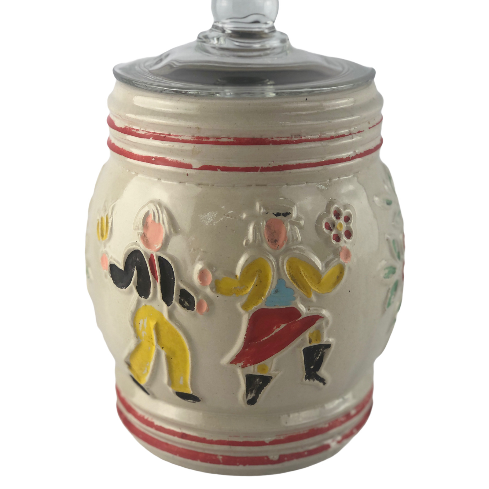 Vintage Red Wing Stoneware Dancing Peasants Flowers Cookie Jar Pottery 1940's