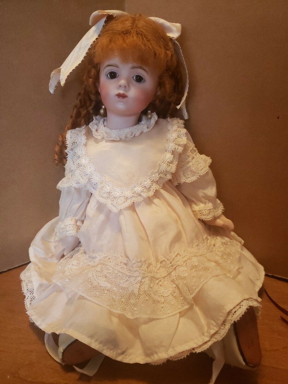 Vintage Reproduction Of French Antique Albert Marque Porcelain 12” Doll W/ Stand