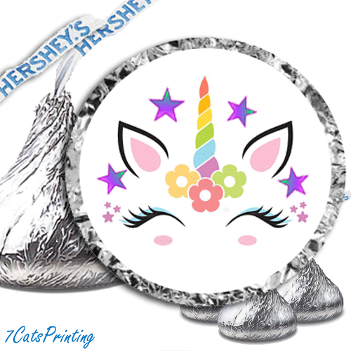 108 Unicorn Face Stickers Fits Hershey Kiss Labels Birthday Party Favors