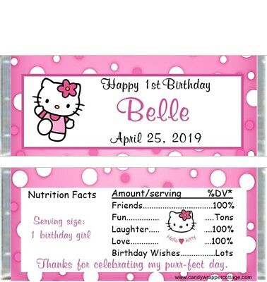 20 Hello Kitty Birthday Personalized Party Candy Bar Wrappers Favors